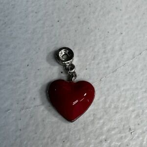 Silver Tone Red Dangle Heart Charm‎